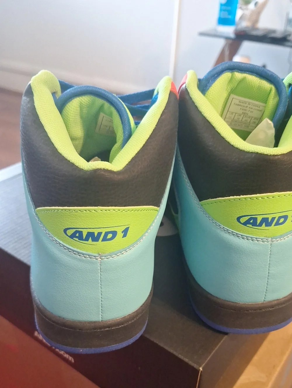 Men's High-Top Sneakers in Neon Orange, Aqua & Lime